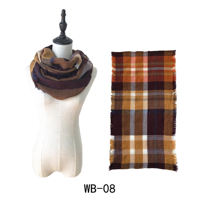 Wind autumn and winter women's warm colorful grid imitation cashmere double-sided fringed grid scarf