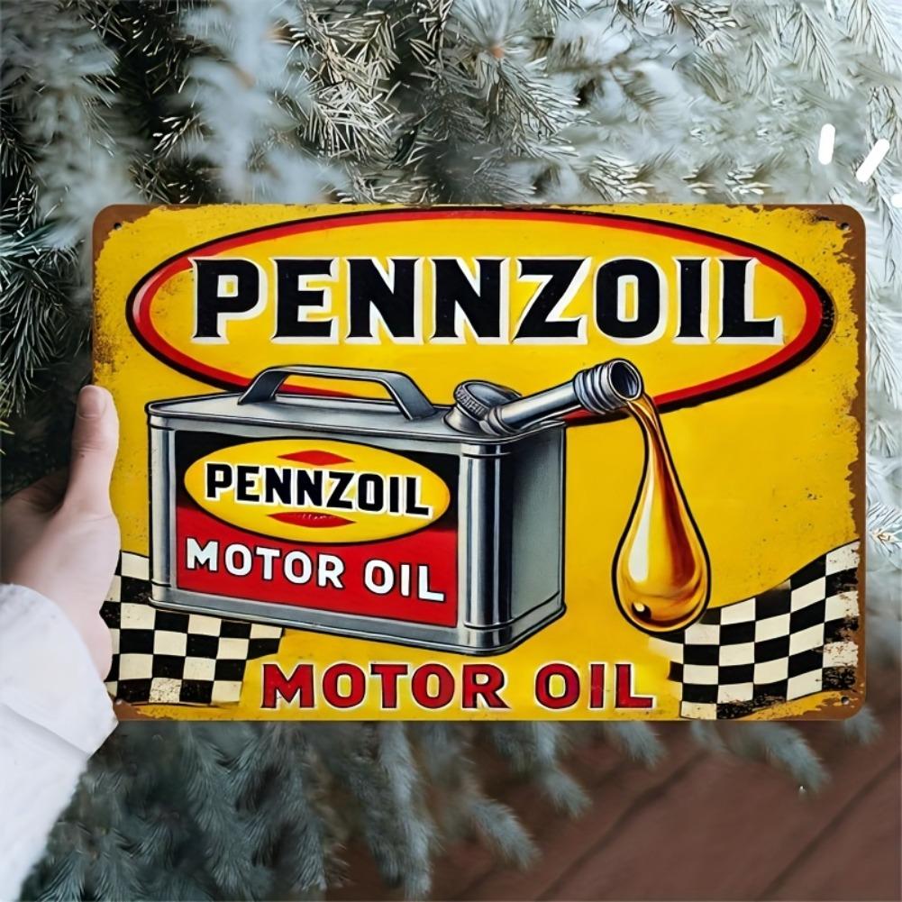 Vintage Pennzoil Motor Oil Metal Tin Sign - 8"x12" | Durable Retro Wall Art with Classic Design, Easy To Hang