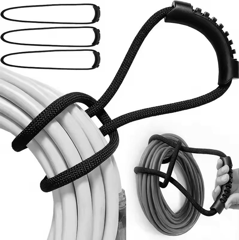 רצועת אחסון עמידה עם וו ולולאה רצועת נשיאה, קולב ומארגן עם ידית לצינורות בריכה, צינורות גינה וכבלים