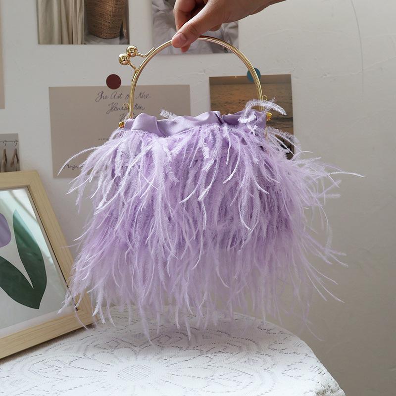 Ladies Wedding All-matching Ostrich Handbag Exquisite Evening Clutch Bag Women Banquet Purse Tote Bag