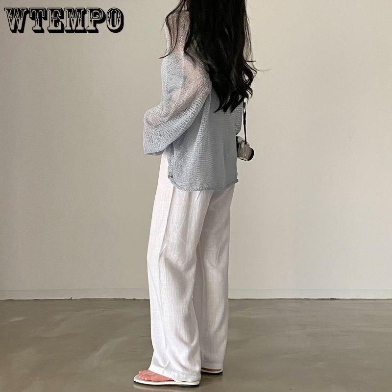 WTEMPO Loose Full Sleeve Jumpers Tops Hollow Out Solid Sexy Knitted Pullovers Women Fashion Casual Streetwear Chic Sweaters