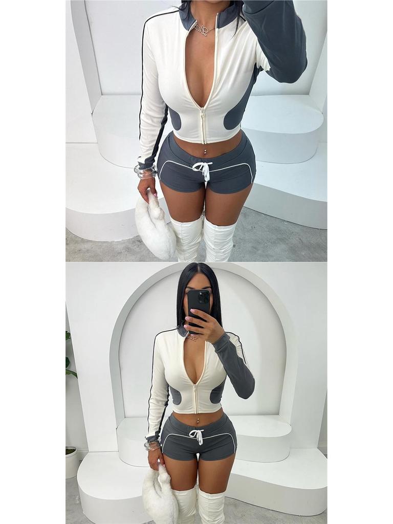 Stand-Up Collar Fitness Jacket & Top Set