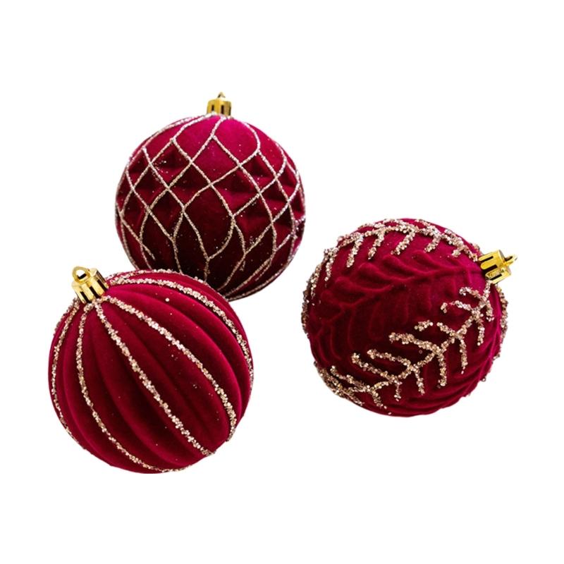 3Pcs Elegant Christmas Tree Baubles with Glitters and Pearls Festival Hanging Ornament Daily Use Home Accessory