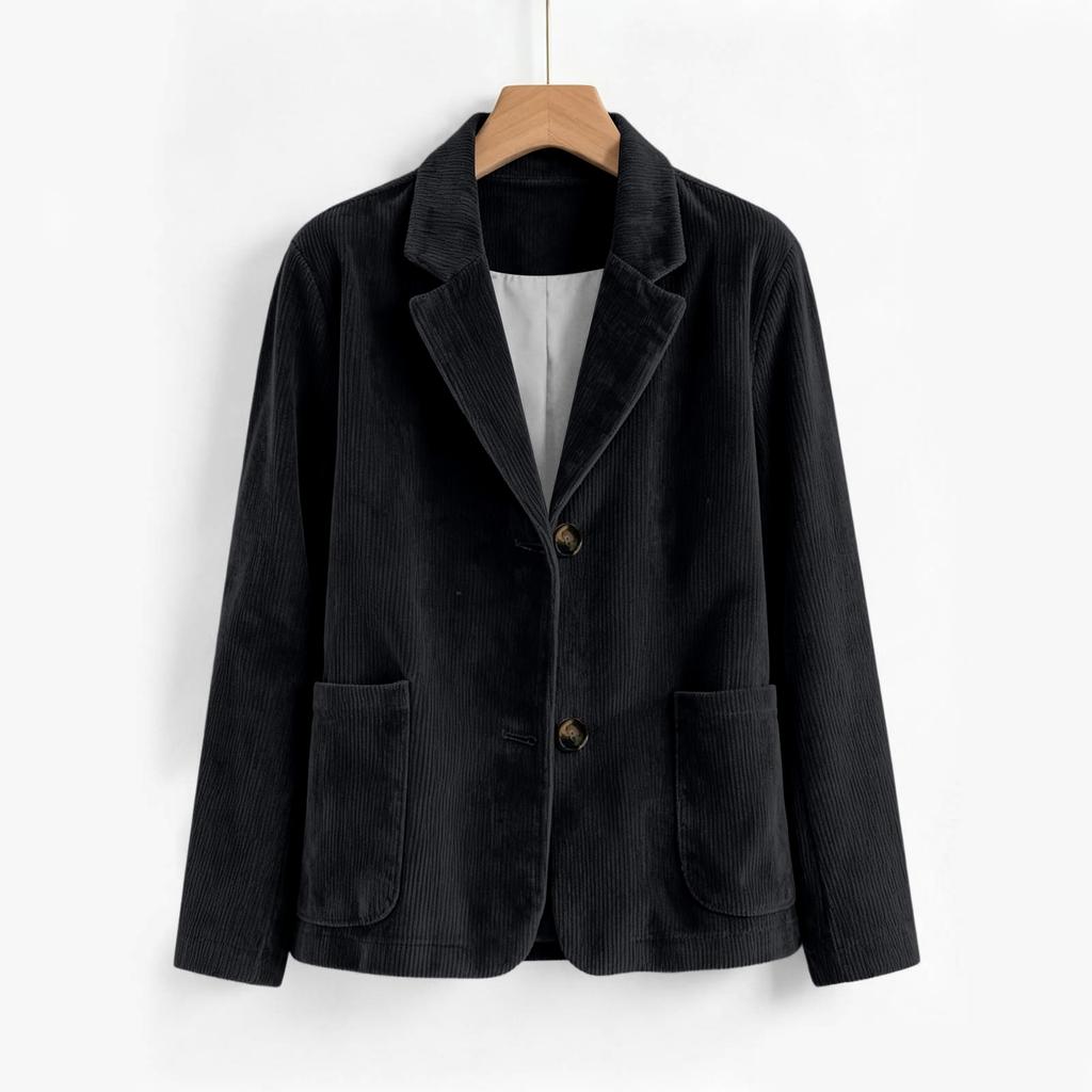 Damen Lässiges Cord-Revers-Langarmhemd mit Taschen für Arbeit und Alltag