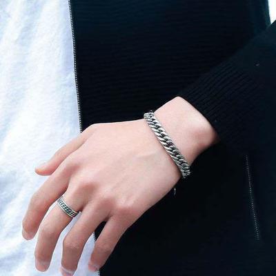 Titanium Steel Double-Woven Cuban Bracelet - Durable, Versatile Hip-Hop Fashion Accessory for Boys