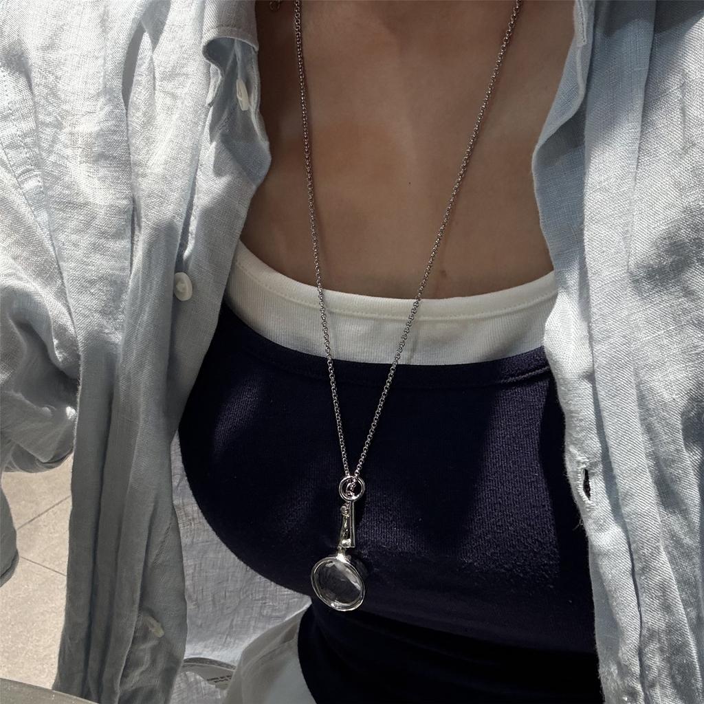 Titanium Steel Magnifying Glass Key Necklace Adjustable Chain Suitable for Reading Small Print Stylish Jewelry Gift