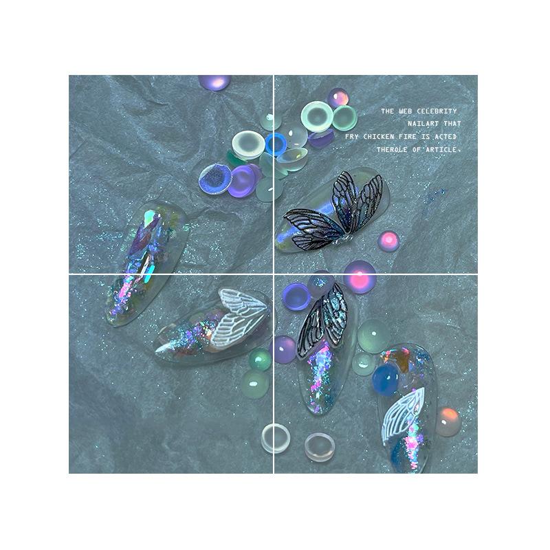 300pcs 3D Magic Colorful Mermaid Round Glass Aurora Translucent Crystal Beads Nail Charms Nail Art Decoration Accessories Tips