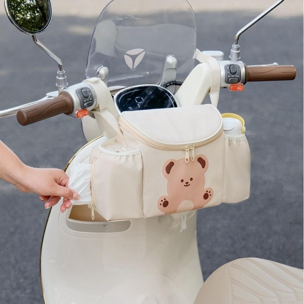 PU Leather Bicycle Handlebar Bag Large Capacity Riding Front Handle Hanging Bag Stroller