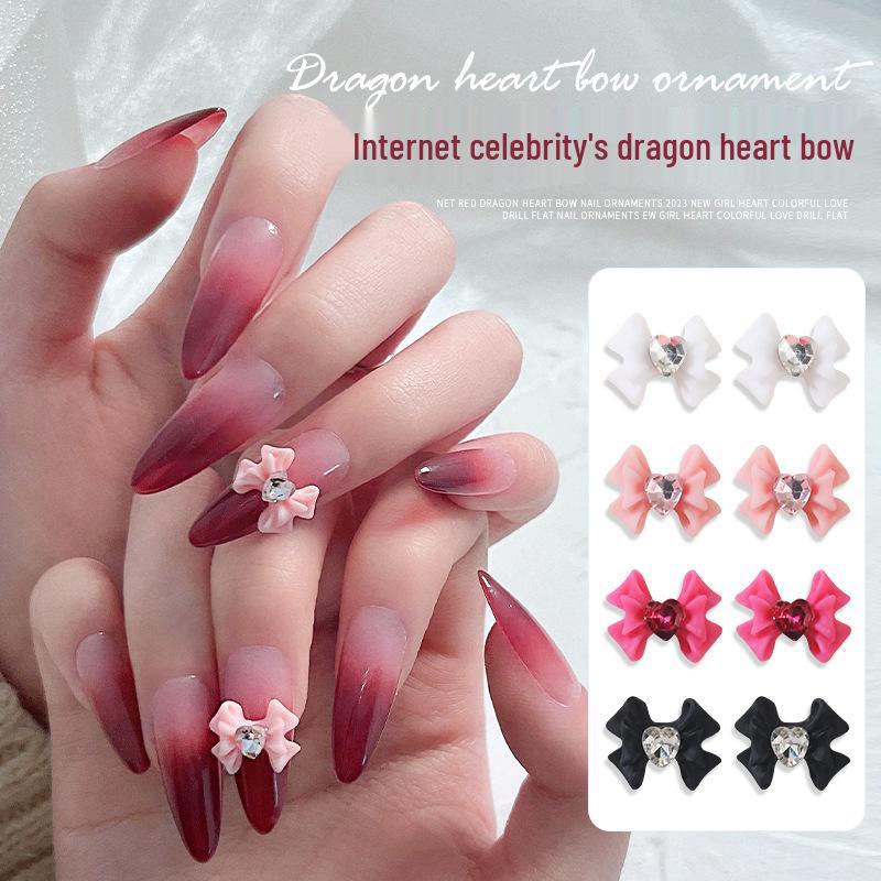 

Colorful 3D Resin Dragon Heart Bow Nail Art Accessories
