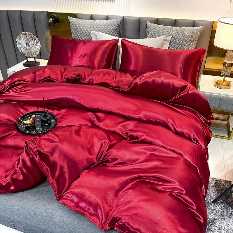 Luxury Different Color Bed Set Simple Style Duvet Cover Pillowcase Bedding Set  Flat Bed Sheet Quilt Cover Twin Queen King Size