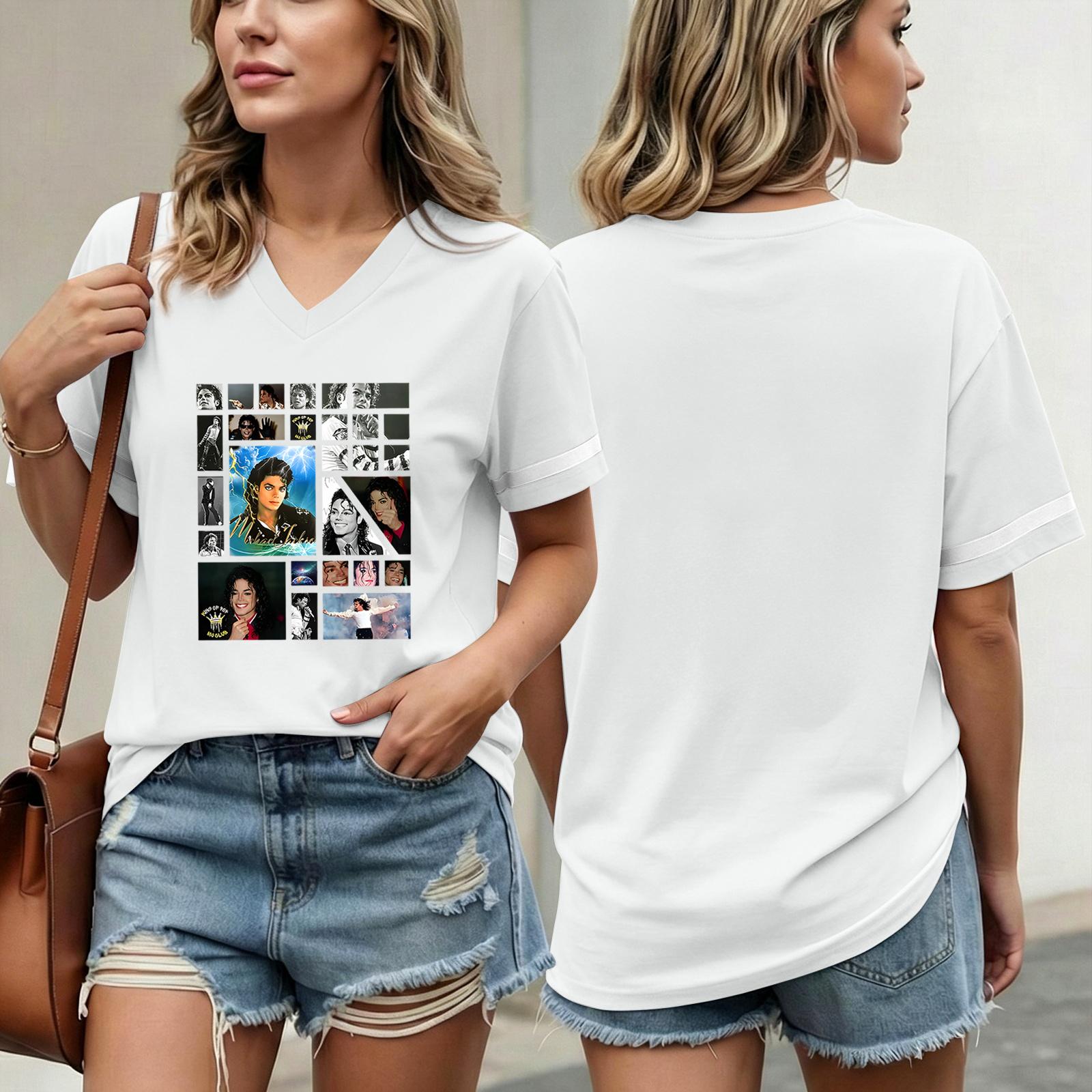 

Women s Fashionable Casual Short Sleeved Printed T-Shirt V-neck Top S білий