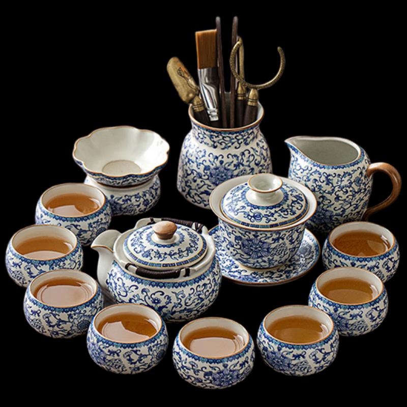 Ivy Handle Blue & White Porcelain Tea Set