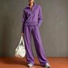 Conjunto de Dos Piezas de Punto para Mujer Suéter con Media Cremallera Manga Larga Cuello Plegable Pantalones de Pierna Ancha Conjunto para Estar en Casa