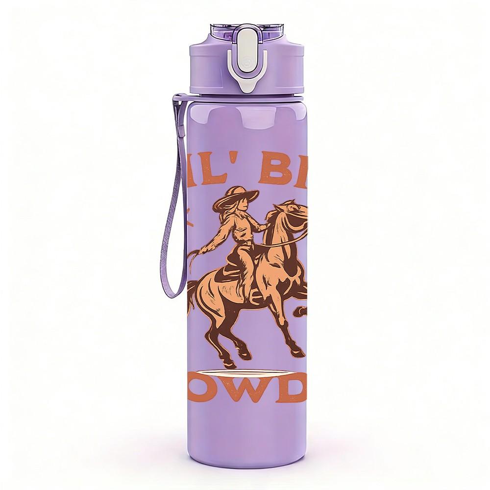 1PC Lil Bit Rowdy Cow Horse Western Print 750ml Color Plastic Sports Water Bottle Leakproof Flip Straw Lid Suitable for Sports Office Home Use