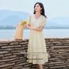 Xiangying Women's V-Neck Puff Sleeve Dress