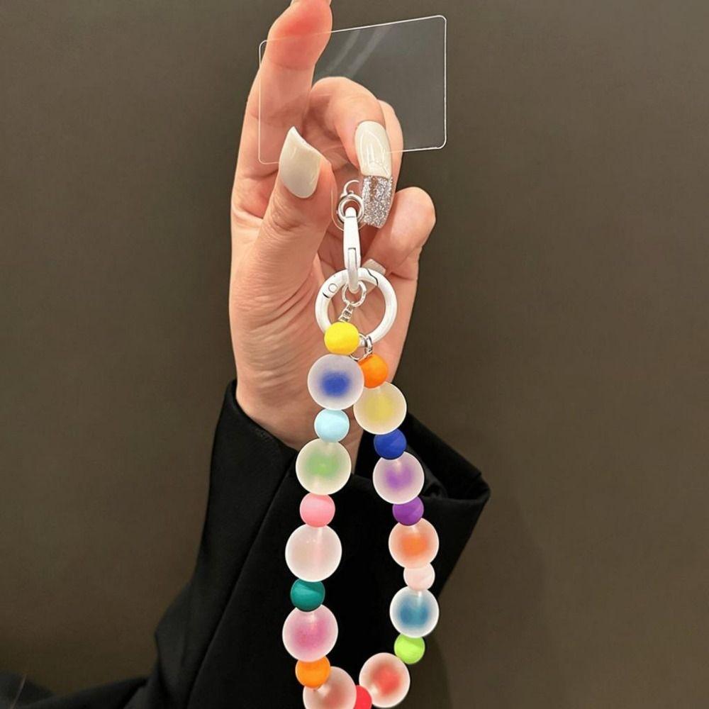 Frosted Skin-like Beaded Phone Lanyard Anti-lost Phone Charms Gifts Car Keychain  For Women Girls