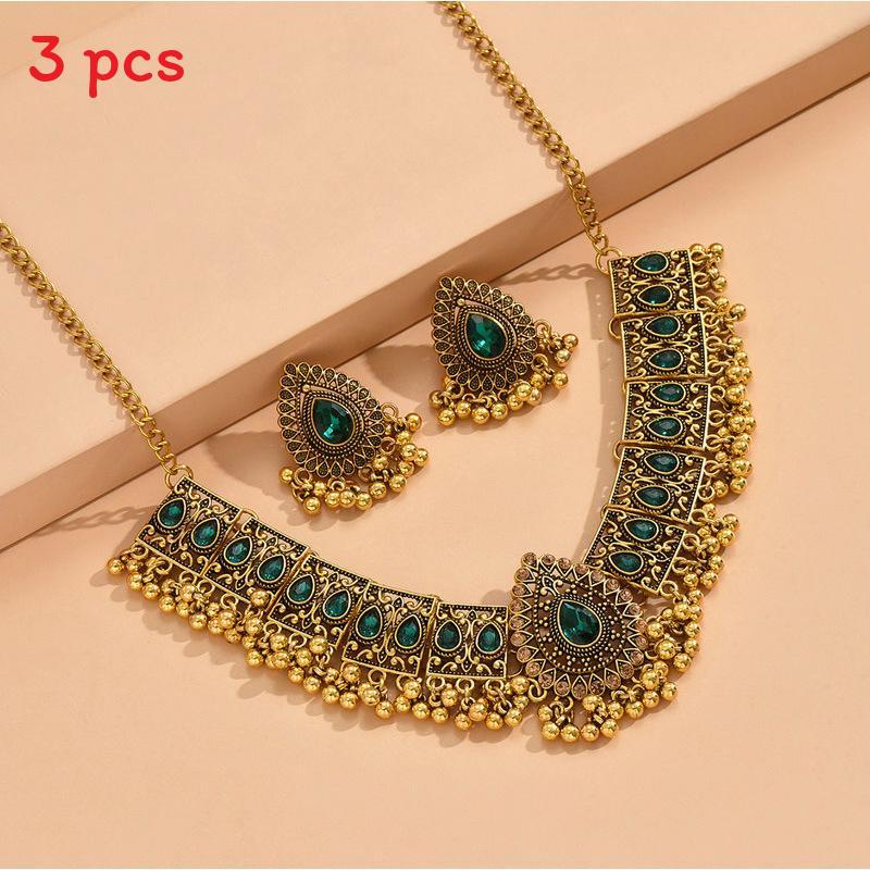 Water Drop Pendant Necklace And Earrings Set With Rhinestones For Women
