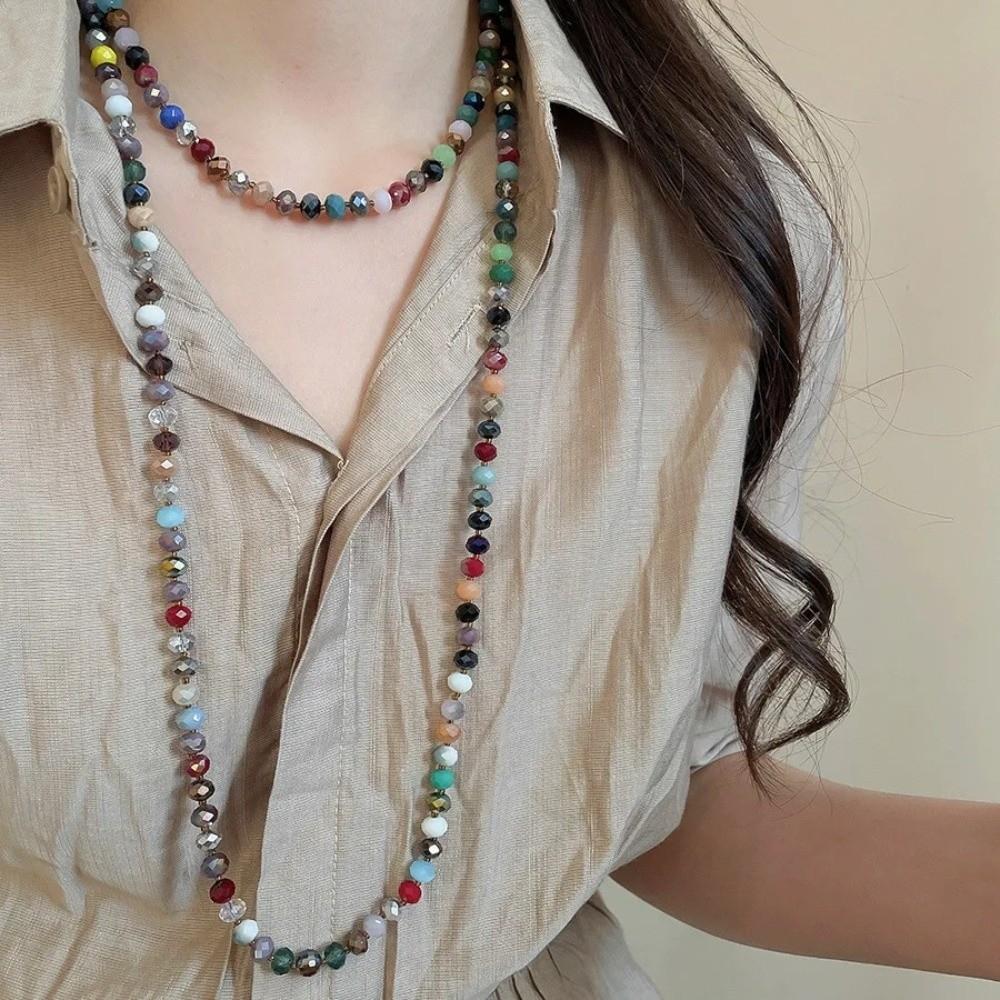 Bohemia Glass Beads Necklace Rainbow Chokers Necklace Strand Sweater Chain For Women Female