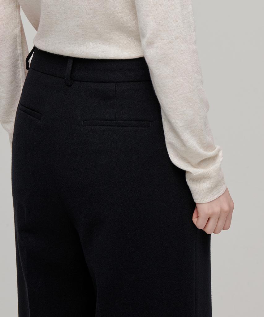 MUSINSA STANDARD WOMAN Women'S Wool Flannel Two-Tuck Wide Slacks [Black]