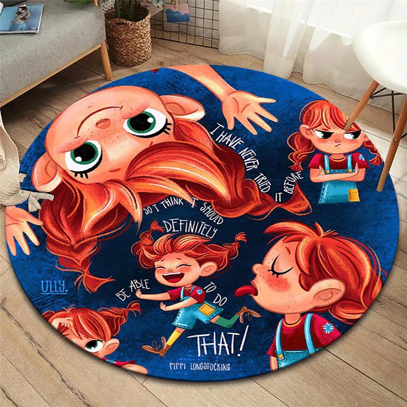 Pippi Longstocking Round Area Rug,Carpet Rug for Living Room Bedroom Sofa Playroom Decor,Non-slip Floor Mat
