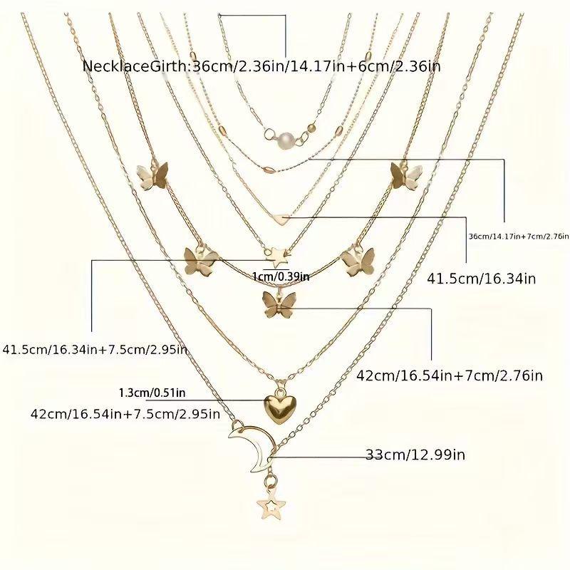 Creative Retro Butterfly Tassel Necklace with Multi-layer Moon Heart Clavicle Chain