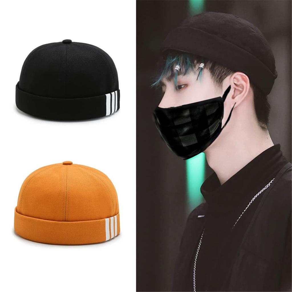 Weuiean Roll Watch Retro Men's Cap, Cotton, No-Brim, Cap, Style, Round, Adjustable, Unisex, SG-76 (Black)