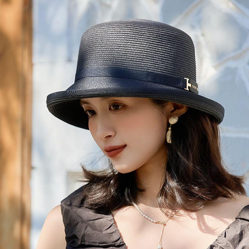 Chapeau de paille Nouveau Pare-soleil Été Mode Chapeau haut de forme Bouclé Chapeau Bob Voyage Protection Solaire Chapeau de soleil Chapeau de soleil d'extérieur Femmes