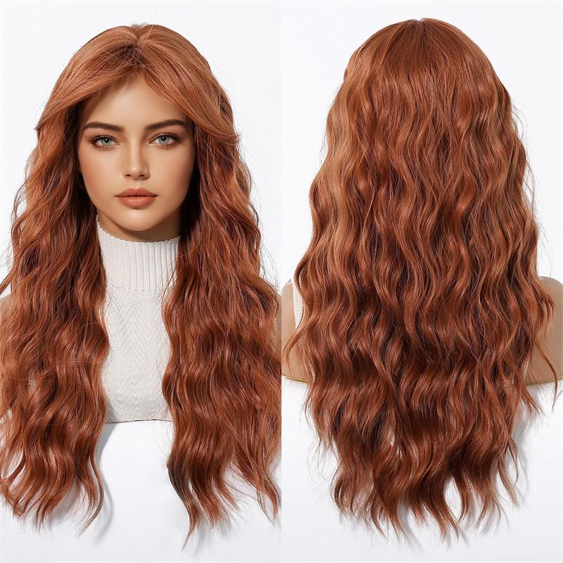 Orange Brown Wig Synthetic Long Wigs for Women Water Wave Hairstyle Cosplay Halloween Party Natural Sexy Ladies Wig