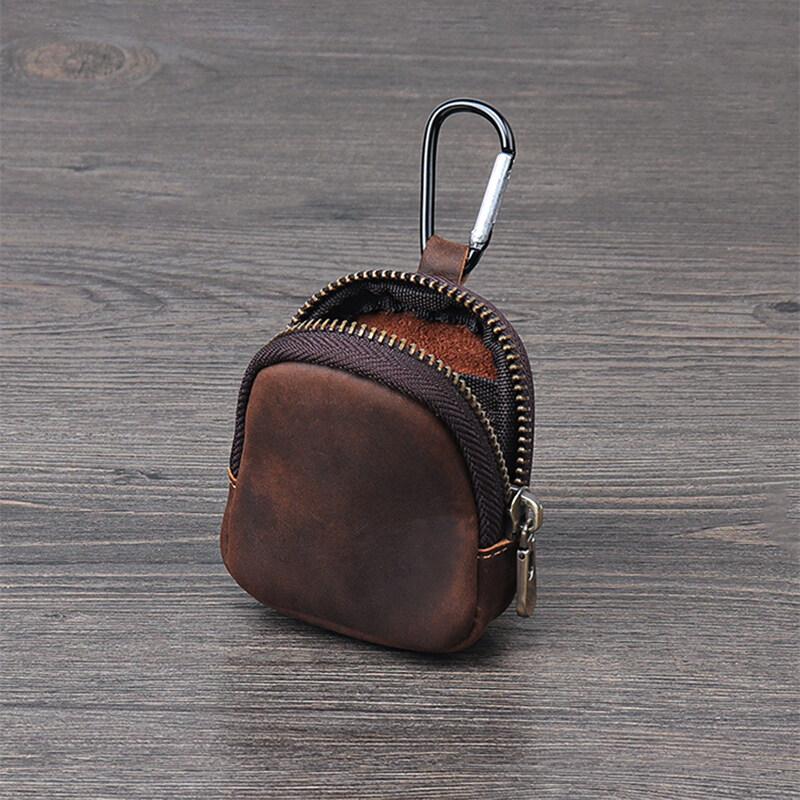 Retro Coin Bag Crazy Horse Leather Small Coins Keys Holder Zipper Pouches Bluetooth Earphone Storage Bags