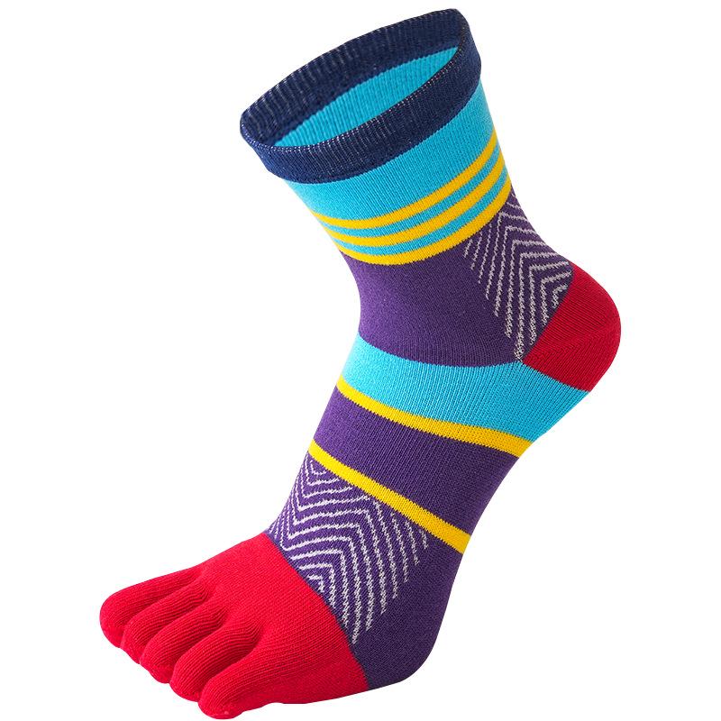 Men's Colorful Mid-Calf Pure Combed Cotton Five-Finger Socks - Warm, Thickened, Split Toe Design