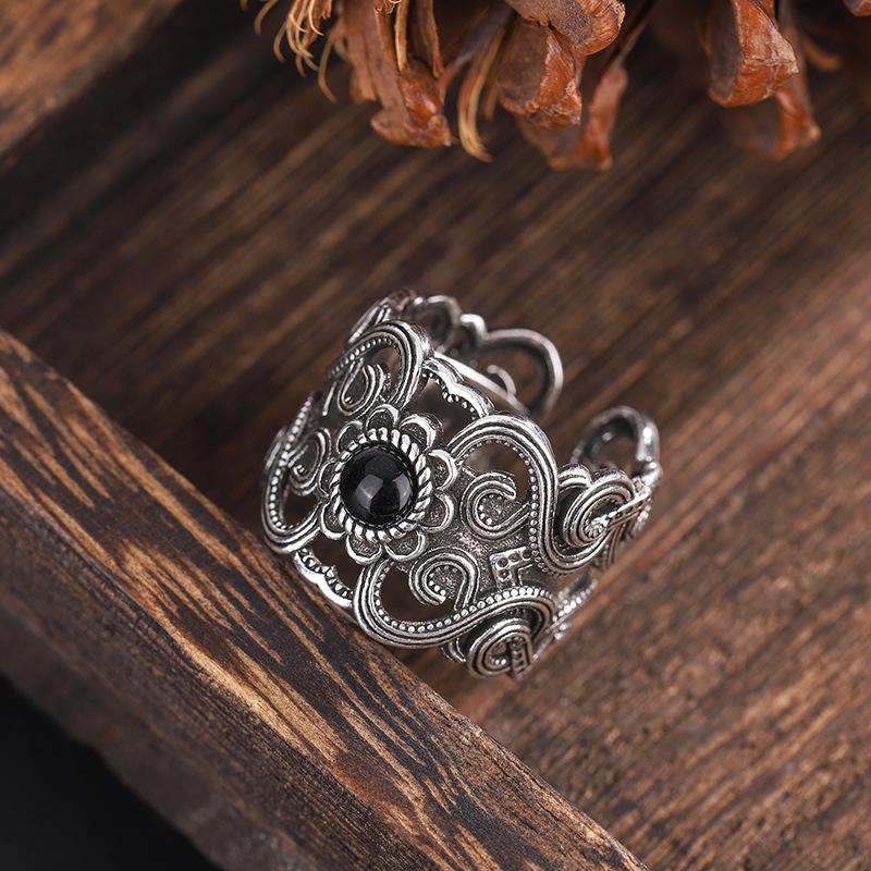 PANJBJ 925 Sterling Silver Four-pointed Star Shining Zircon Ring High-end Personalized Opening Adjustable Jewelry