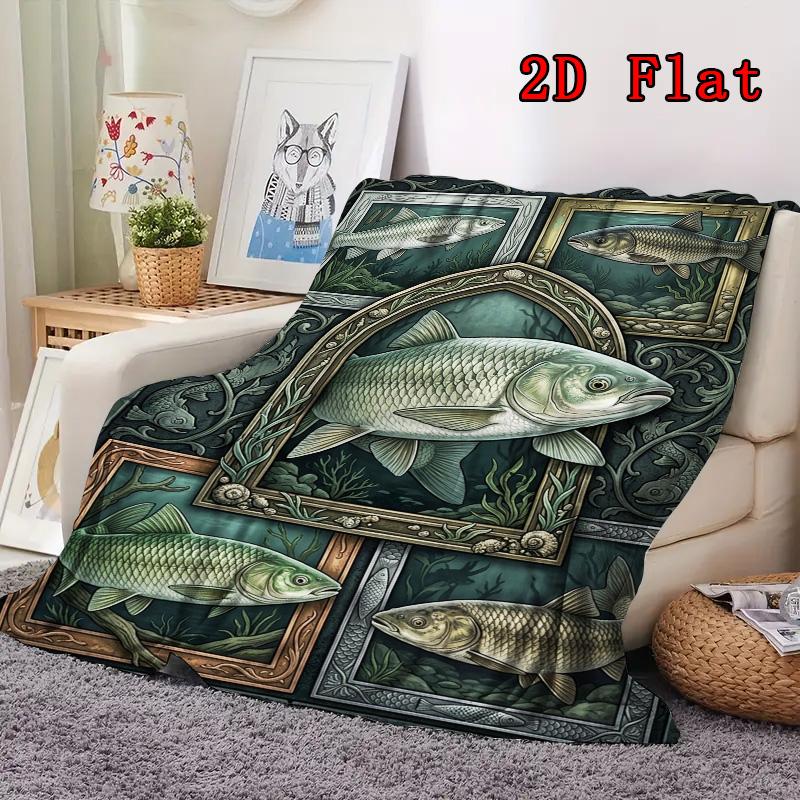 Fish Illustration 2D Flat Pattern Flannel Blanket, High quality All Seasons, Home Decor, Warmth and Comfort, Perfect for Christmas Gifts.