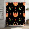Bright Strawberry Basket Shower Curtain Modern Bathroom Decor with Black Background, Orange Stripes Green Leaves Pattern for Bat