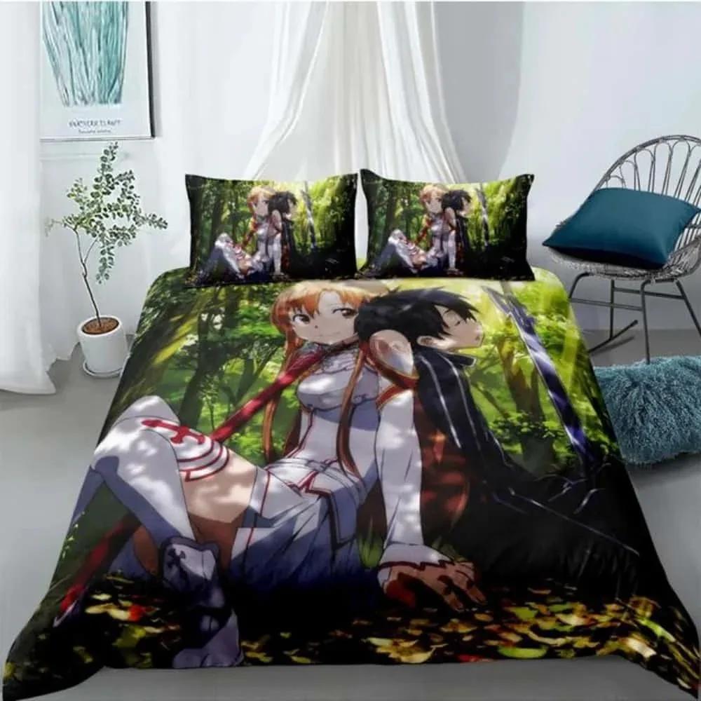 Fashion Gift Cartoon Sword Art Online Bedding Set Anime Bed Linen Quilt Duvet Cover Sets Home Decor Twin Single Queen King Size
