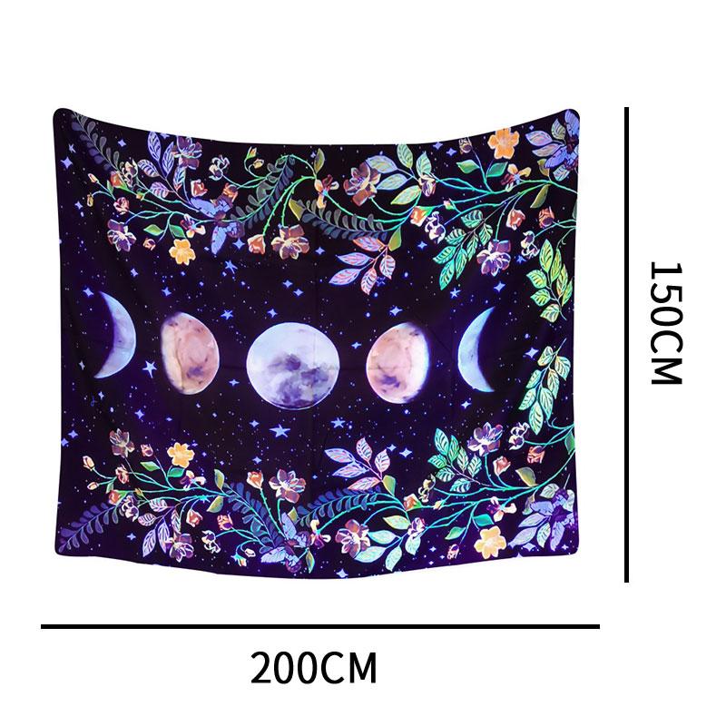 УФ-флуоресцентный гобелен Психоделическое звездное небо Цветной растительный принт — фото 11