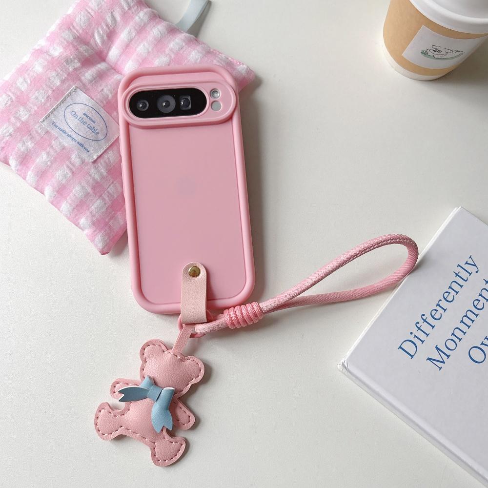 

Cute Cartoon Bear Wrist Strap Case for Google Pixel 9 Pro XL 8 7 Pro 8A 7A Bowknot Lanyard Solid Color Soft TPU Shockproof Cover Google Pixel 7a