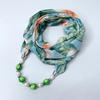 Chic Printed Scarf Necklace with Pearl and Bead Accents – Lightweight Chiffon Infinity Scarf for Women, Fashion Statement Accessory