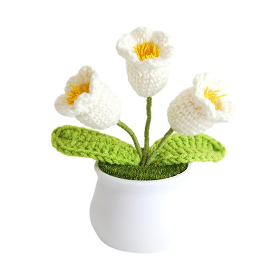 Umbra Studio Woven Potted Plant, Handmade Wool 3D Texture Crochet Flower with Flowerpot, No Maintenance Home Decor белый