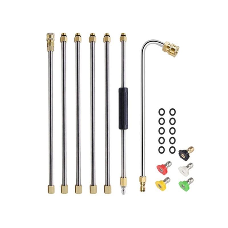 High Pressure Washer Extension Wand Kit With 5 Degree Nozzles And Stainless Steel Lances Curved Rod For Car Cleaning