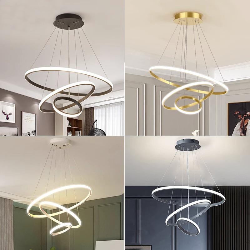 3 Rings Aluminium Chandelier Restaurant Lighting Modern Living Room Ring Lamp 20 40 60cm 3 Layers Dining Room Round Chandelier