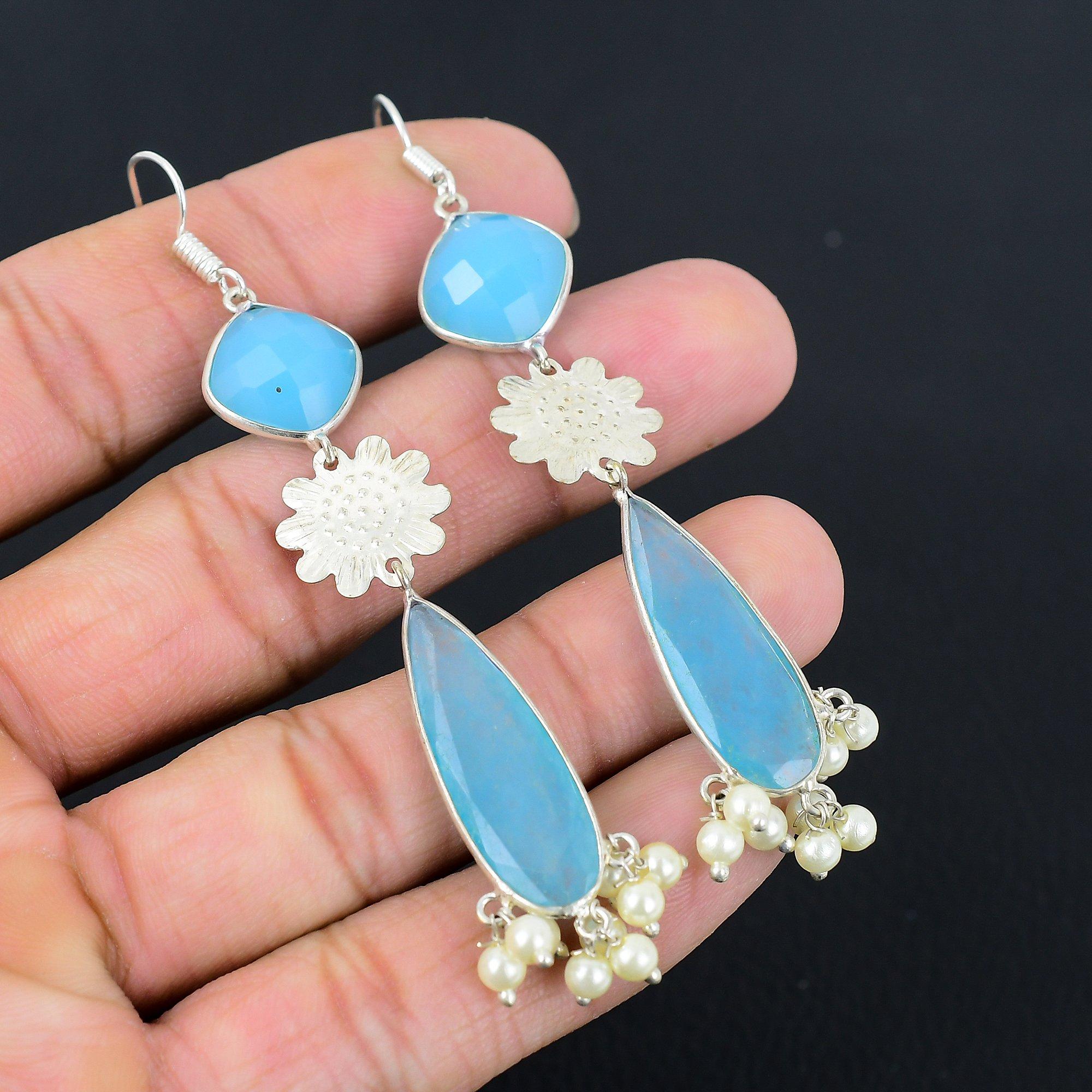 

Серьги-подвески из стерлингового серебра 925 пробы с натуральным аквамарином грушевидной формы, уникальные серьги-бохо для сестры