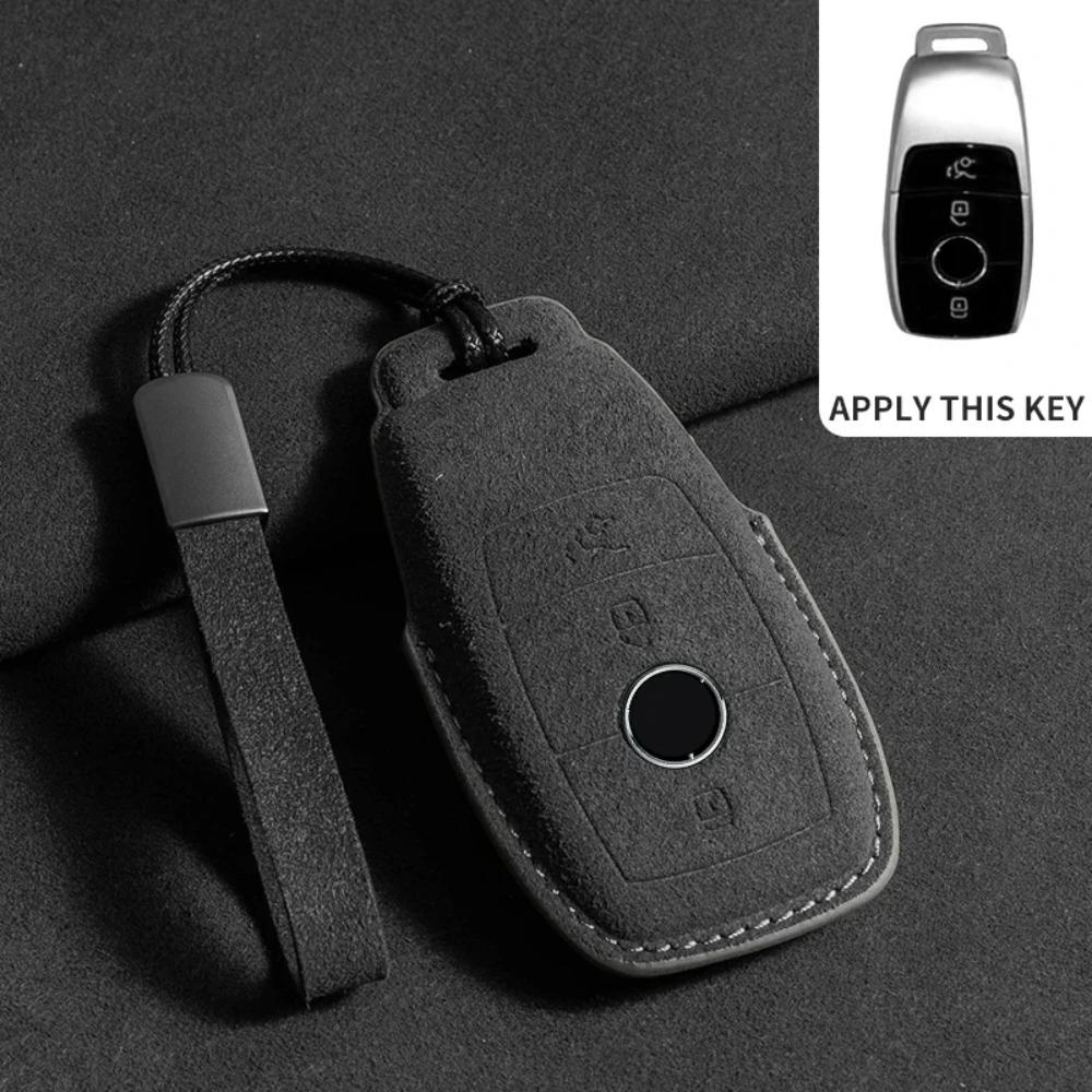 Suede Leather Car Key Case for Mercedes Benz E Class W213 W205 E200 E260 E300 E320 AMG CLA 2018 2019 2020 Remote Fob Shell Case
