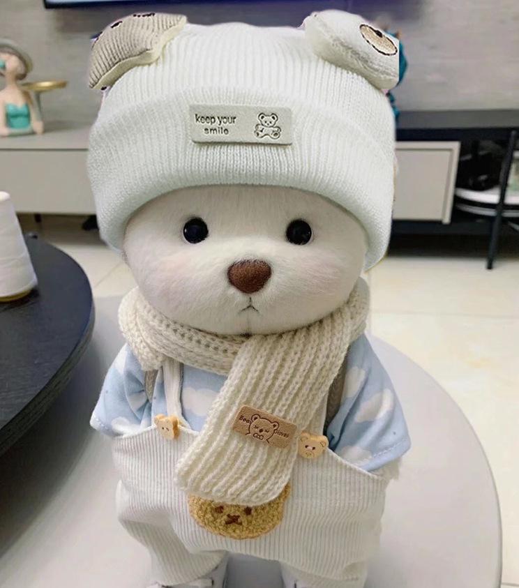 Medium Bear Outfit - Blue Pink Striped Carrot Overalls Set