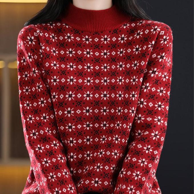 Svetr s polovičním rolákem Dámský Podzimní a zimní Květinový Ležérní Pletený svetr Top Módní Volný Nadměrný Pulovr