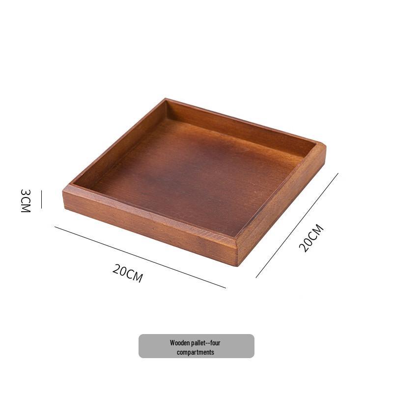 

Ru Han Chinese Style Square Glass Serving Dish with 4-Grid Wood Tray