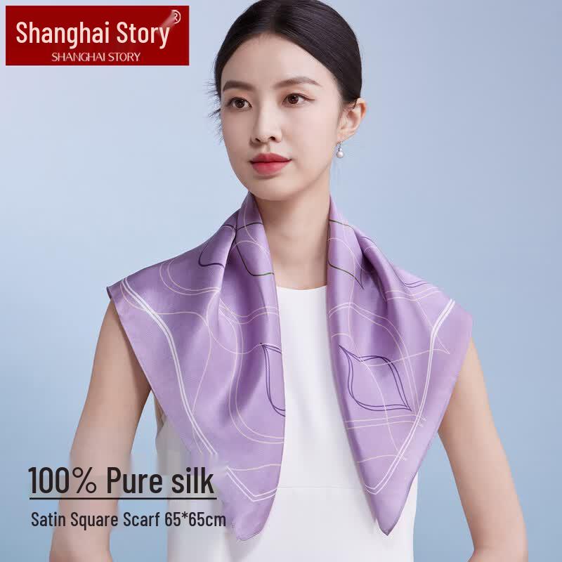 Shanghai Story Women s 100% Mulberry Silk Satin Square Scarf фиолетовый