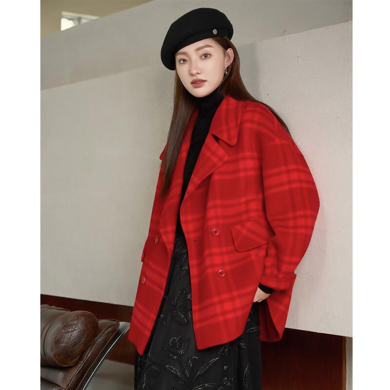Iveni Women's British Style Plaid Wool Coat