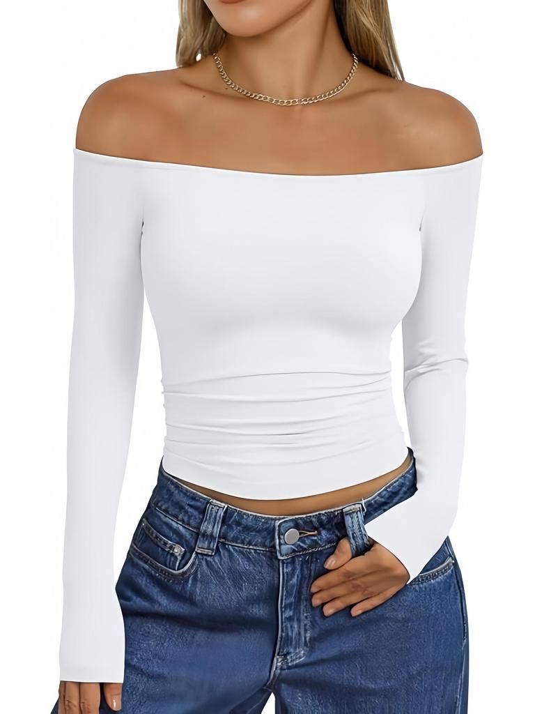 2026 Stylish Slim-Fit One-Shoulder Long Sleeve Women's T-Shirt