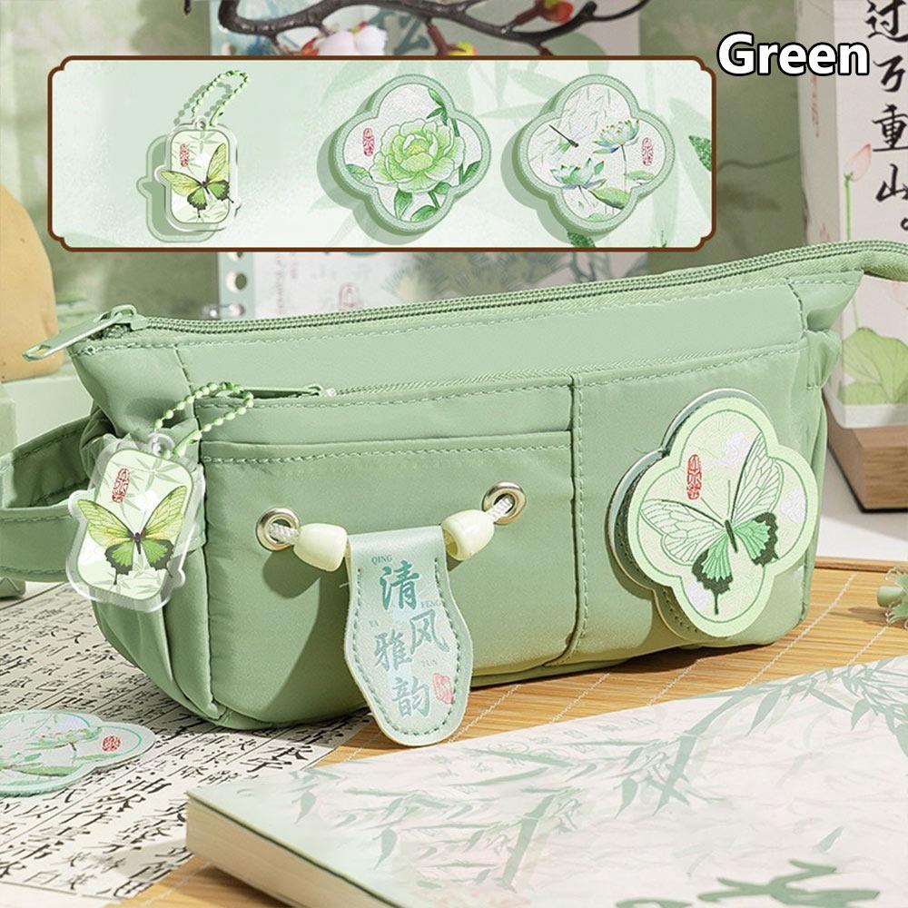 

Chinese Style Pen Bag Large Capacity Pen Box Multifunctional Pencil Case School Office зелёный