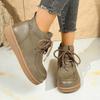 2025 New British-style lace-up ankle boots for women, round-toed flat, large-sized, anti-slip and comfortable ankle boots